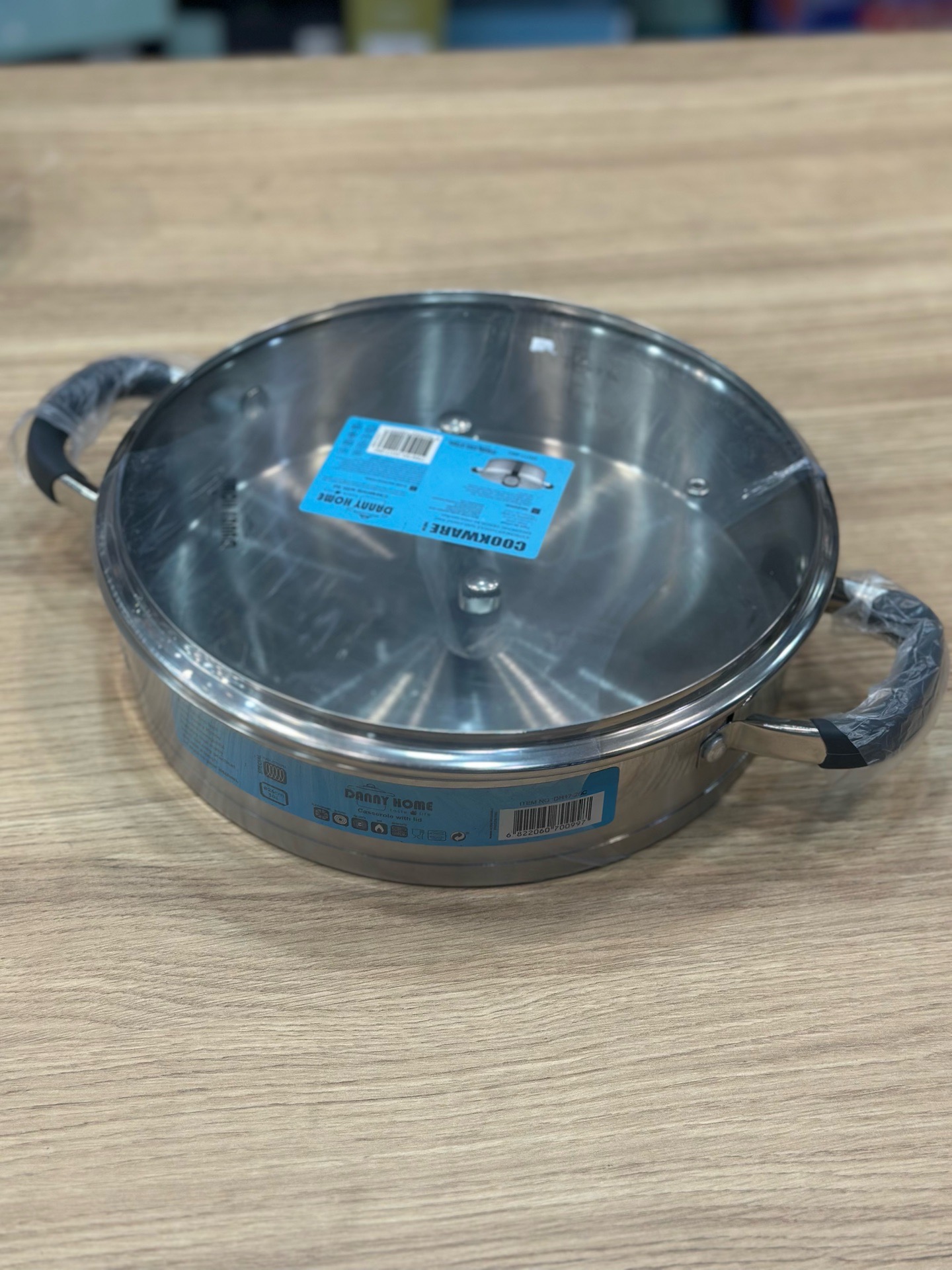ماهی تابه استیل304 درب دار برند دنی هوم جدل درب شیشه ای اصل